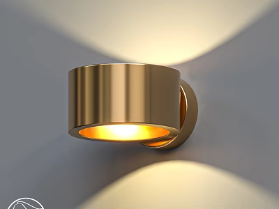 Golden Modern Metal Wall Lamp Mounted On Wall Emitting Warm Light 3d model
