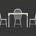 Wooden Dining Table With White Legs And Four Curved Back Chairs Set