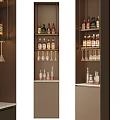Modern Wine Cabinet Design With Various Liquor Bottles And Hanging Glasses
