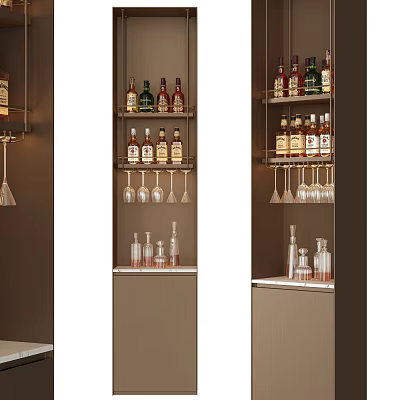 Modern Wine Cabinet Design With Various Liquor Bottles And Hanging Glasses 3d model