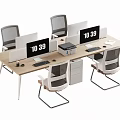 Modern Office Desk Setup With Multiple Workstations Computer Monitors Office Chairs Printer And Digital Clock 3d model