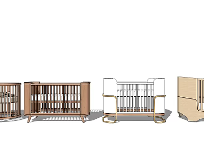 Various Modern Wooden Baby Cribs with Safety Rails and Stylish Design 3d model