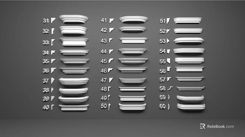 Different Types of Plaster Cornice with Various Decorative Designs for Interiors 3d model 