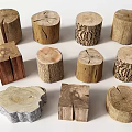 Natural Wooden Tree Stump Stools With Various Shapes And Wood Textures