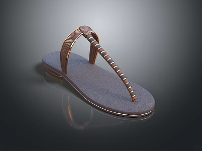 Comfortable Brown T Strap Flip Flop Shoes With Soft Gray Sole And Striped Straps 3d model