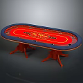 Oval Entertainment Table With Red Playing Surface Blue Rim And Wooden Legs
