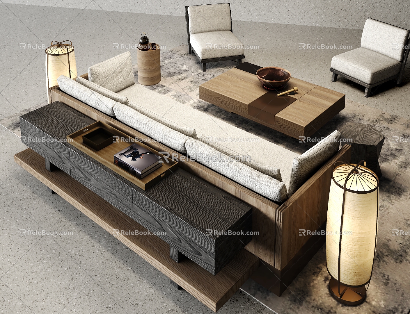 Sofa Coffee Table Combination Single Chair Double Sofa Side Table Corner Table 3d model