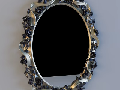Oval Mirror With Silver And Black Floral Frame Decoration For Home Decor 3d model
