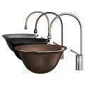 Metal Colored Bowl Shaped Washbasins with Curved Faucets in Modern Design