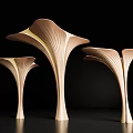 Three Elegant Decorative Architectural Components With Petal Shaped Curved Brass Design