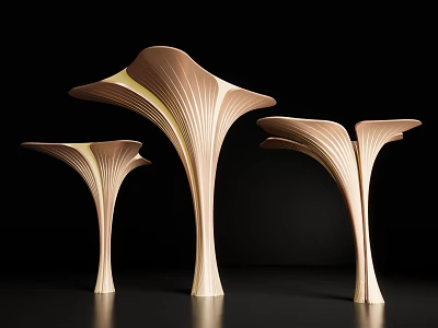 Three Elegant Decorative Architectural Components With Petal Shaped Curved Brass Design 3d model