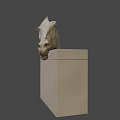 Ancient Horse Head Stone Sculpture With Intricate Carved Details On Pedestal