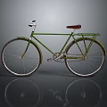 Vintage Green Bicycle Featuring Brown Seat Classic Large Wheels And Retro Design
