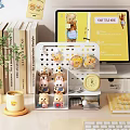 Decorative Functional Desk With Teddy Bear Figurines Storage Organizer Laptop Books And Potted Plant
