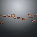 Different Types Of Copper Colored Metallic Aircraft Models Arranged On Gray Background