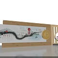Traditional Chinese Cultural Display with Scroll Painting Golden Pillar and Lotus Decorations