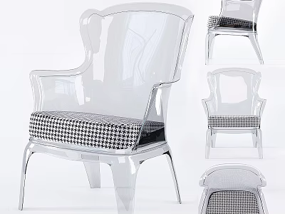 Modern Acrylic Leisure Chair With Checkerboard Pattern Cushion And Transparent Frame 3d model