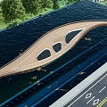 Curved Scenic Landscape Bridge With Circular Openings Over Water Near Road And Trees