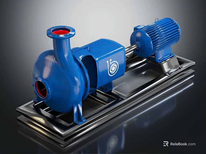 Industrial Blue Centrifugal Pump with Electric Motor Mounted on Metal Base 3d model 