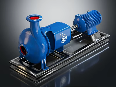 Industrial Blue Centrifugal Pump with Electric Motor Mounted on Metal Base 3d model