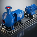 Industrial Blue Centrifugal Pump with Electric Motor Mounted on Metal Base