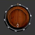 Rustic Wooden Barrel Design With Natural Wood Grain Metal Hoops Rivets And Tap