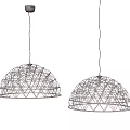 Stylish Chandeliers With Metal Frame And Small Glowing Lights Against Dark Wall