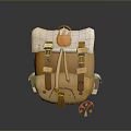 Stylish Beige Backpack With Leather Straps Orange Accent And Small Round Accessory
