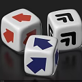 Decorative Ornament Set With Three White Dice Featuring Red Blue Black Arrows 3d model