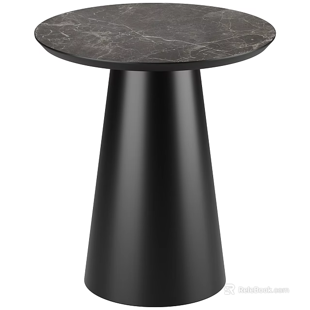 Modern Stylish Side Table With Marble Top And Black Conical Base For Living Room 3d model 