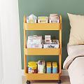 Yellow 3 Tier Storage Rack in Bedroom with Organized Daily Essentials 3d model