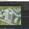Aerial View Planning of High Rise Buildings with Green Vegetation Near River Roads and Trees