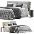 Modern Cozy Double Bed With Quilted Gray Bedspread Soft Pillows And Sleek Bedside Table 3d model