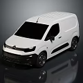 White Compact Cargo Van Featuring Modern Design Black Wheels And Reflective Surface