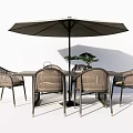 Outdoor Wicker Table and Chair Set With Large Umbrella And Dining Bowls