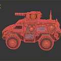 Vintage Armored Military Vehicle With Gold Blue Details And Mechanical Top Gear
