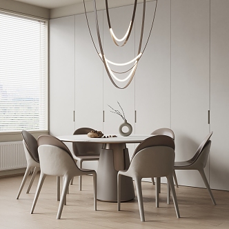 Modern Dining Table and Chair Round Dining Table and Chair Chandelier 3d model