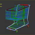 Metal Shopping Cart With Red Handle Multi Layer Design Wheeled Retail Equipment