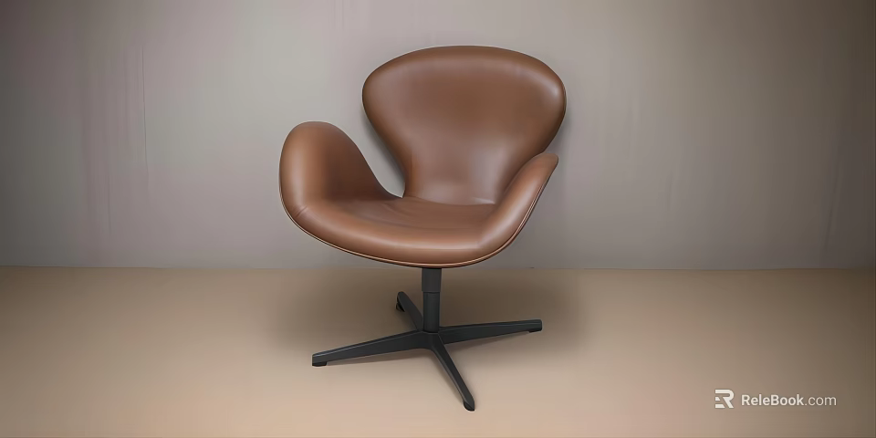 Brown Leather Accent Chair With Curved Design And Black Metal Star Base 3d model 