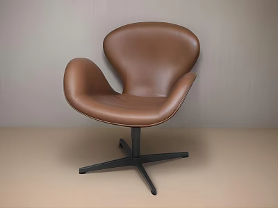Brown Leather Accent Chair With Curved Design And Black Metal Star Base 3d model