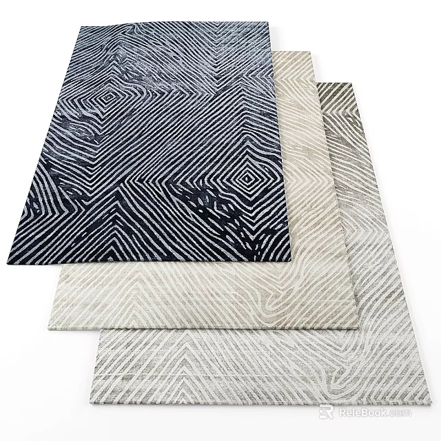 Stylish Square Rugs With Geometric Patterns In Black White And Beige Tones 3d model