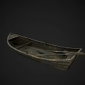 Vintage Wooden Boat With Wooden Hull Rowing Oar And Empty Seats Isolated On Black Background