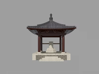 Traditional Chinese Pavilion With Black Tiled Roof Wooden Pillars And Stone Base 3d model