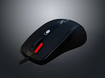 Black Wired Computer Mouse With Red LED Light And Ergonomic Design For Daily Use 3d model