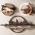 Chinese Style Circular Wall Decor With Mountain Pavilion Moon Clouds And LED Light 3d model