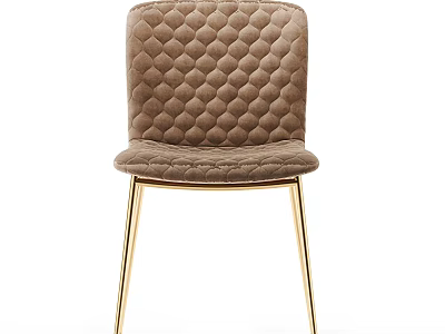 Elegant Brown Diamond Quilted Upholstered Dining Chair with Gold Metal Legs 3d model