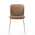 Elegant Brown Diamond Quilted Upholstered Dining Chair with Gold Metal Legs