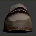 Beige Suede Loafer Shoes Featuring Brown Strap Detail And Red Trim Sole