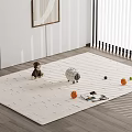 Square Carpet On Wooden Floor With Monkey Sheep Toys Oranges Limes And Magazine