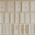 White Hinged Doors In Various Styles Featuring Diverse Panel Designs And Handles 3d model